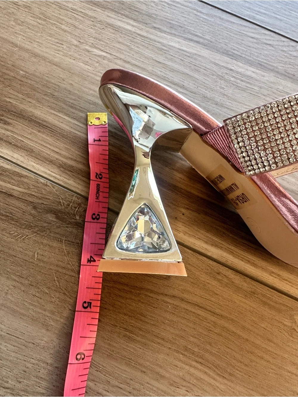 Crystal-Embellished Rose Pink Metallic Block Heel Sandals Brand New w/ Box